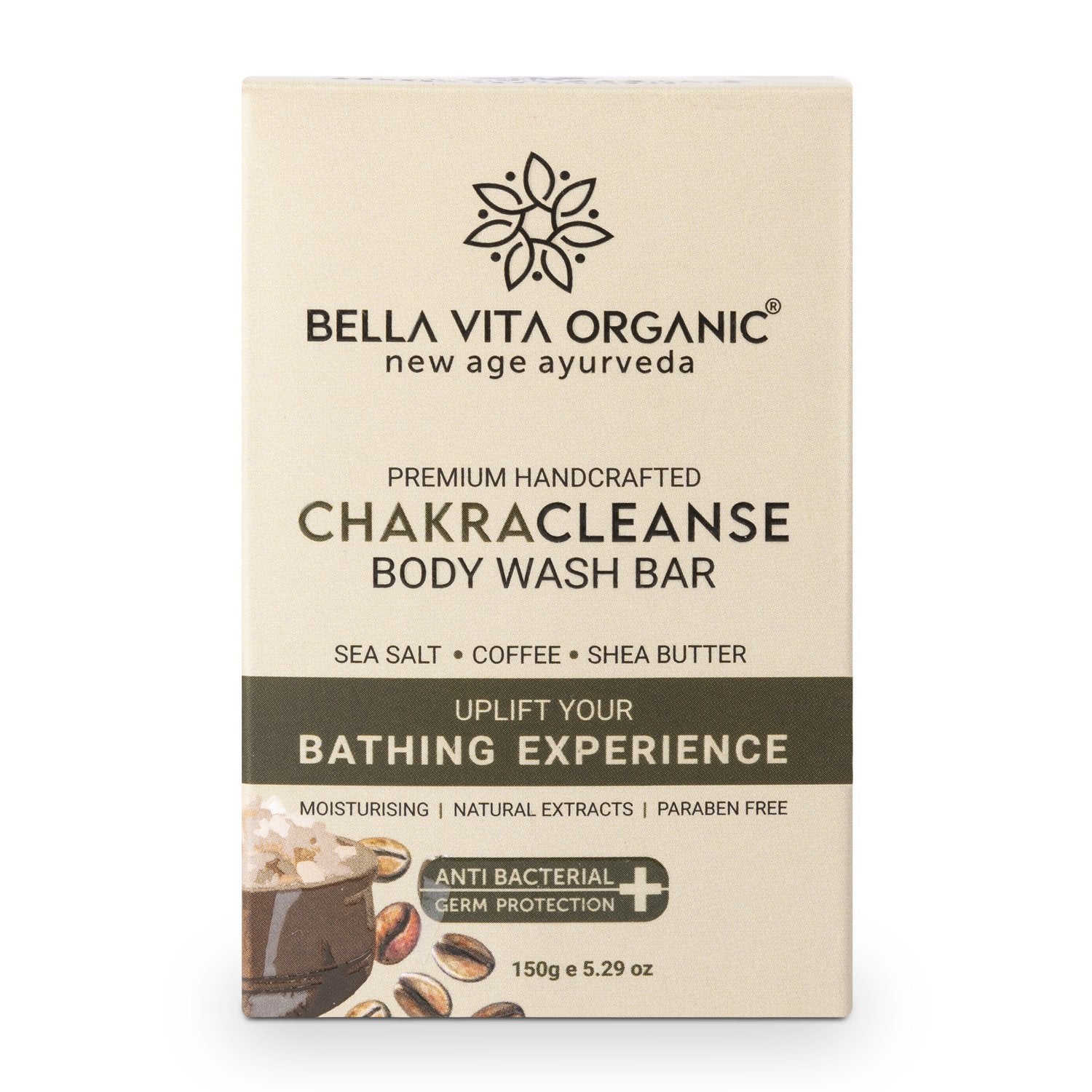 Chakra Cleanse Body Wash Bar Bath Soap With Sea Salt, Coffee &amp; Shea Butter, 150 gm