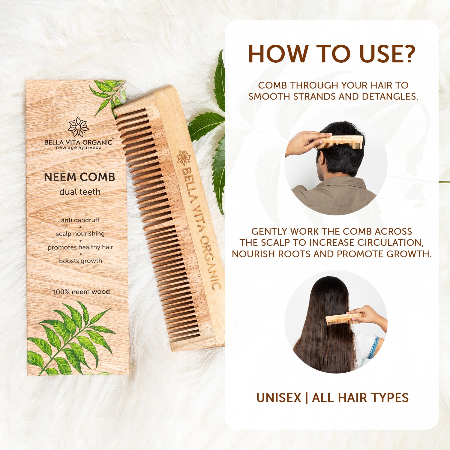 Neem Wooden Dual Tooth Comb