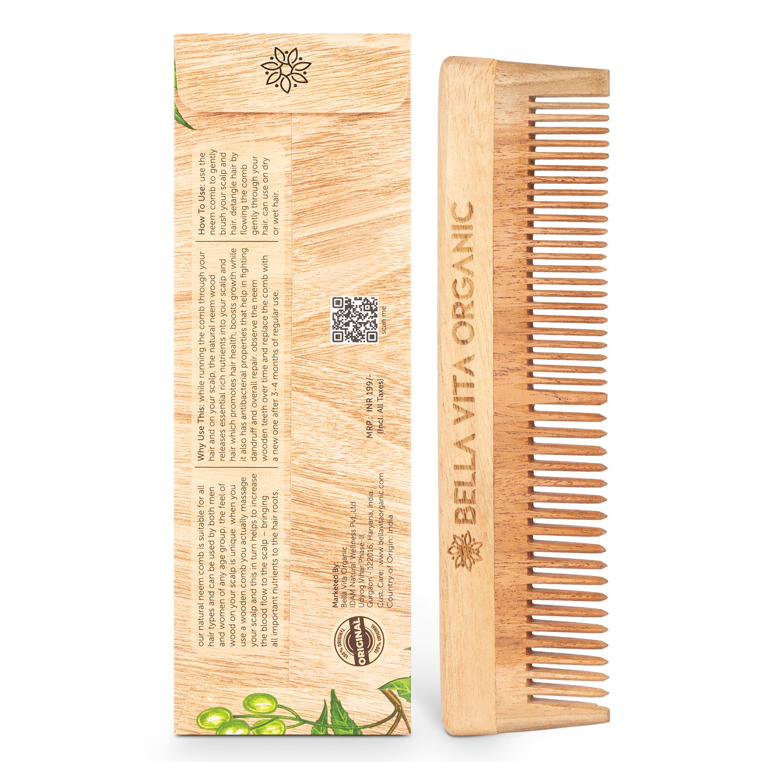 Neem Wooden Dual Tooth Comb