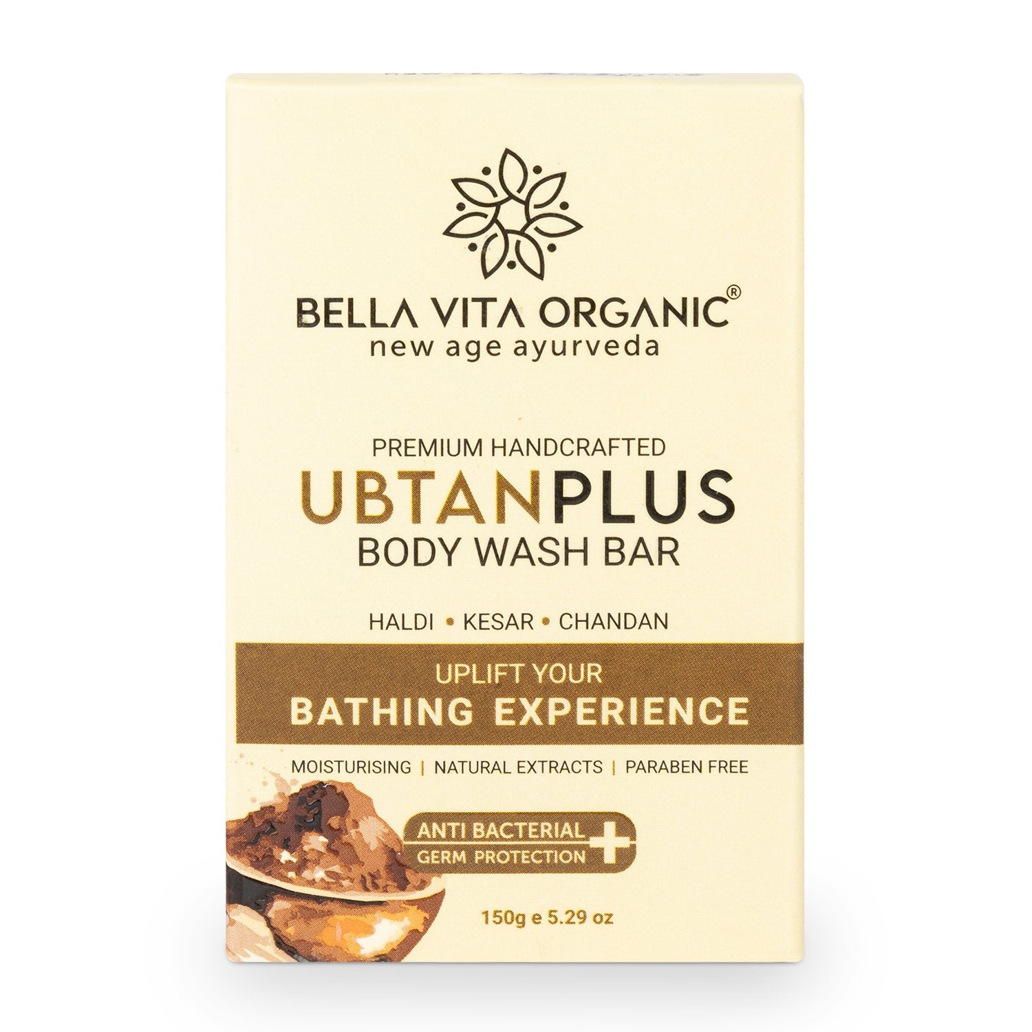 UbtanPlus Body Wash Bar Bath Soap With Haldi, Kesar &amp; Chandan, 150 gm